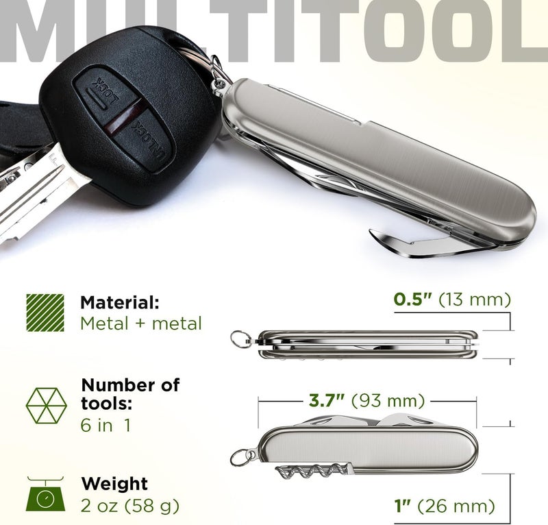 GOOD WORKER Small Pocket Knife 6 in 1 - Keychain Multitool - Compact Kids Pocket Knife with Bottle Opener, Can Opener, Corkscrew, Phillips Screwdriver - EDC Gift for Men, Women, Camping, Hiking, Travel - 5005 - Image 2